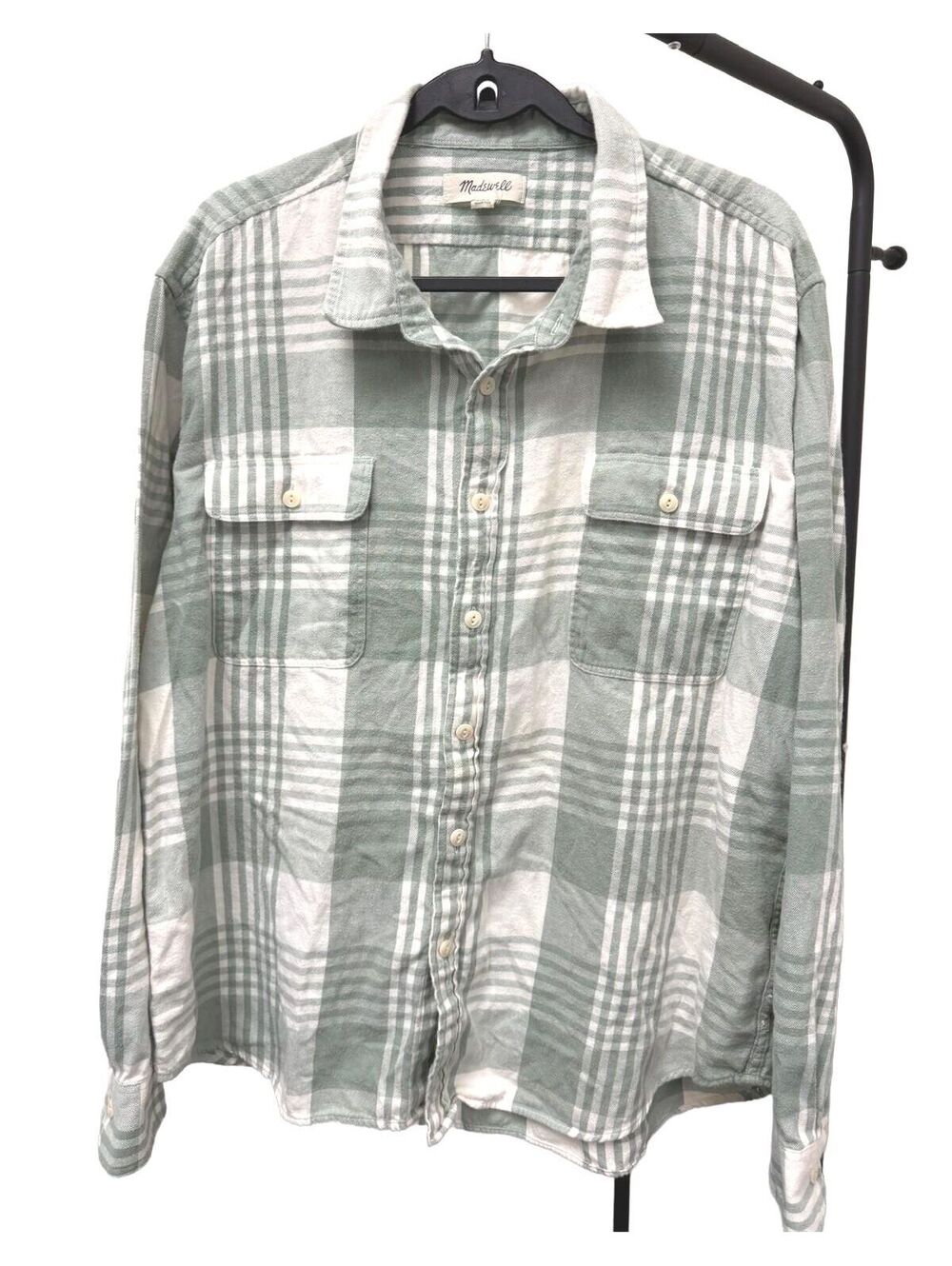 Madewell Women’s XXL Green White Plaid 100% Cotton Button Down Shirt